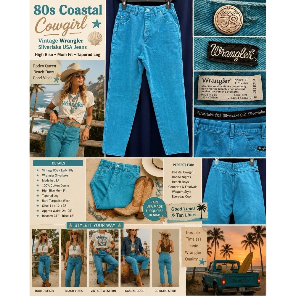 EUC VTG 80s Wrangler USA Teal High Rise Mom Jeans Western Rodeo Silverlake 11/12